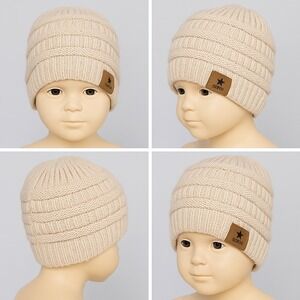 Super Star Kids Knit Beanie Hat Toddler‎ Child Winter Cap Beige Neutral Unisex
